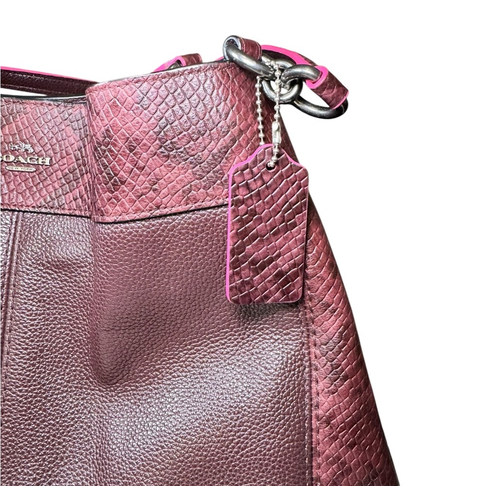 Coach Lexy Colorblock Pebble Leather & Genuine Snakeskin Shoulder Bag Burgundy - Picture 16 of 17